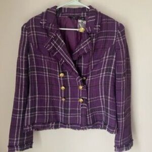G by Giuliana Pieced Novelty Plaid Tweed Blazer NEW